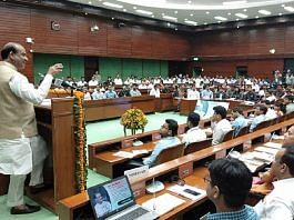 File photo of IAS officers in conversation with Lok Sabha speaker Om Birla at Parliament House Annexe Extension Building, New Delhi | Praveen Jain | ThePrint