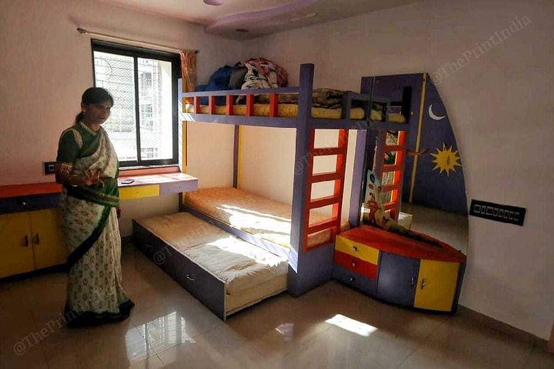 Pika Singh showing the bunk bed of her children | Praveen Jain/ThePrint