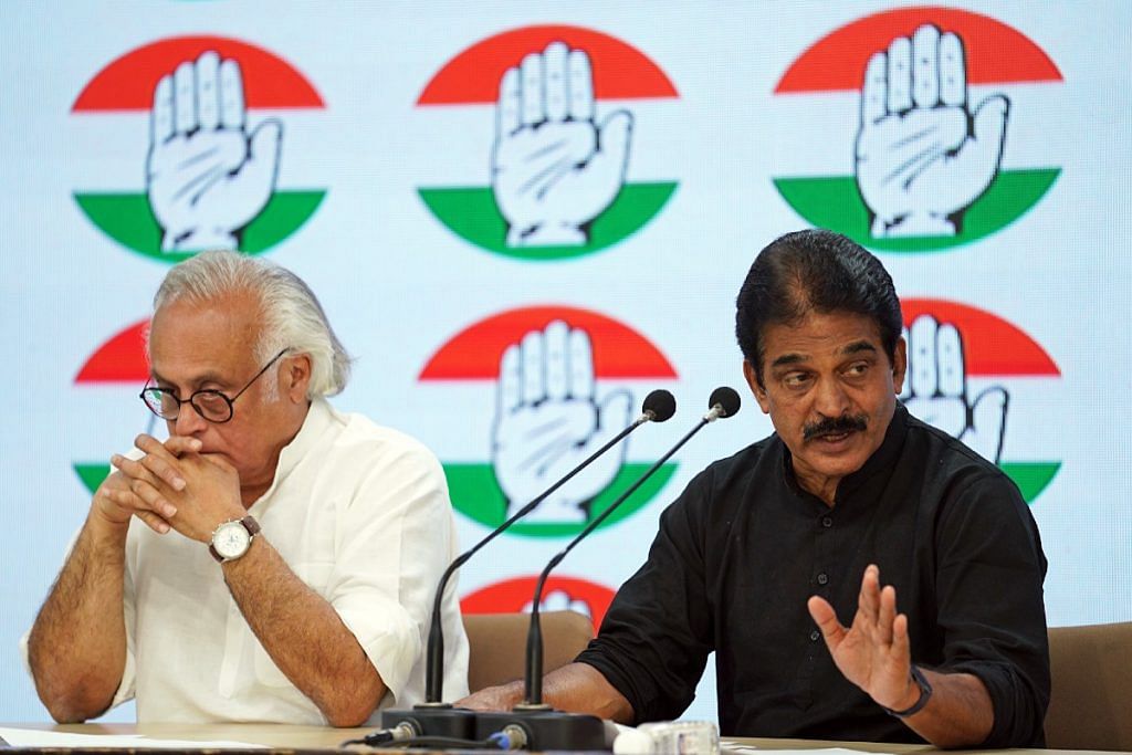 Congress leaders Jairam Ramesh (L) and KC Venugopal (R) addressing press in Delhi Tuesday | ANI
