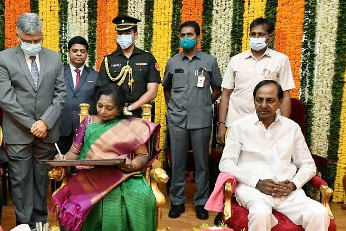 Telangana governor Tamilisai Soundararajan (left) and CM KCR | ANI File