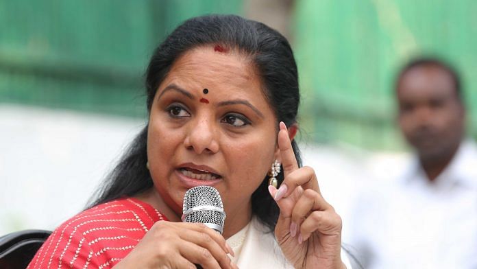 Bharat Rashtra Samithi (BRS) leader K Kavitha addressing a media conference, in New Delhi on 9 March 2023 | Photo: Suraj Singh Bisht | ThePrint