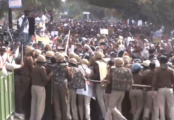 Video grab of Haryana Police with sarpanches at Panchkula on Wednesday | ANI