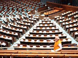 Prime Minister Narendra Modi inside the Lok Sabha of the new Parliament building