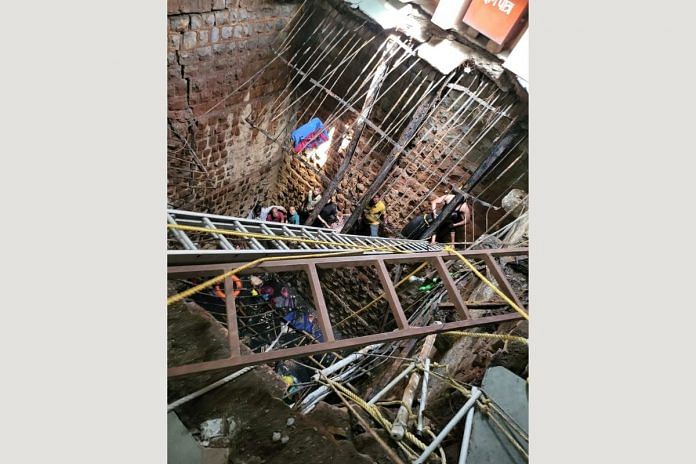 Nearly 20 people were rescued till early Thursday evening after a stepwell collapsed at Indore temple | Photo: @ANI_MP_CG_RJ