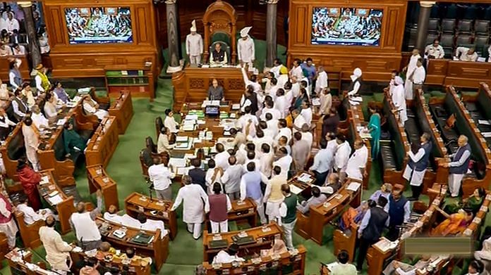 Proceedings of Lok Sabha underway during Budget Session of Parliament, in New Delhi on 13 March 2023 | Photo: PTI