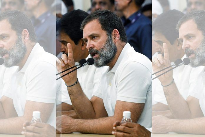 Congress leader Rahul Gandhi addresses a press conference at AICC headquarters, in New Delhi, Saturday | ANI