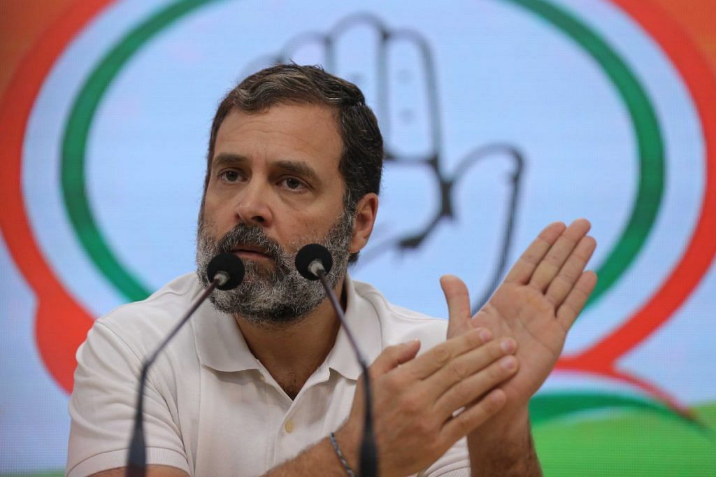 Rahul Gandhi during a press conference at the Congress office in New Delhi on 25 March 2023 | Suraj Singh Bisht | ThePrint