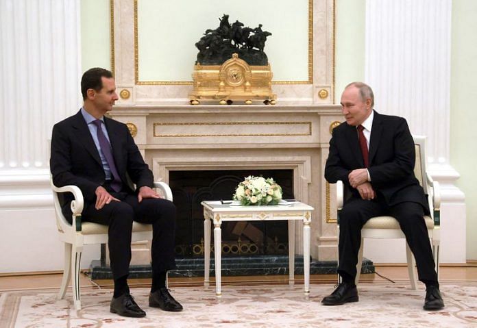 Russian President Vladimir Putin attends a meeting with Syrian President Bashar al-Assad at the Kremlin in Moscow, on 15 March 2023 | Sputnik/Vladimir Gerdo/Pool via Reuters