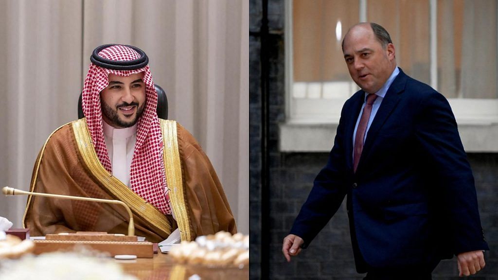 File photo of Saudi Defence Minister Prince Khalid bin Salman and British Defence Secretary Ben Wallace | Reuters