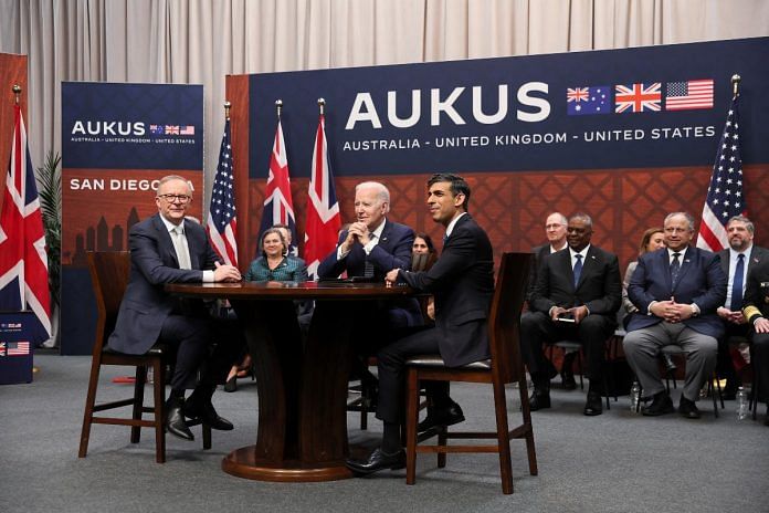US President Joe Biden meets with Australian PM Anthony Albanese and British PM Rishi Sunak at Naval Base Point Loma in San Diego, California, on 13 March 2023 | Reuters