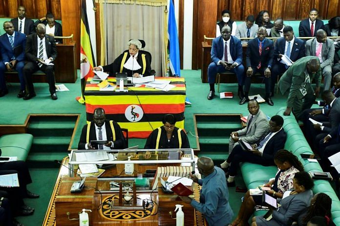 Bugiri Municipality Member of Parliament Asuman Basalirwa, addresses the house as he participates in the debate of the Anti-Homosexuality bill at the Parliament buildings in Kampala, Uganda 21 March, 2023 | Reuters