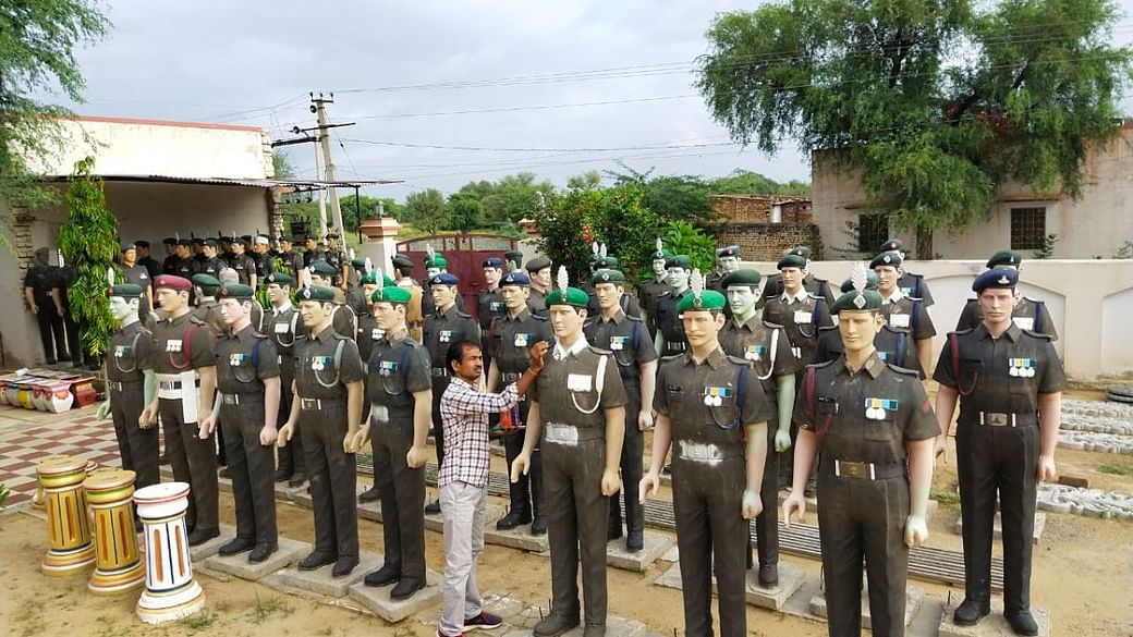 Statues outside the sculptor Virendra Shekhawat shop in Khudaniya Village. All statues are ready to dispatch | Photo: Krishan Murari/The Print