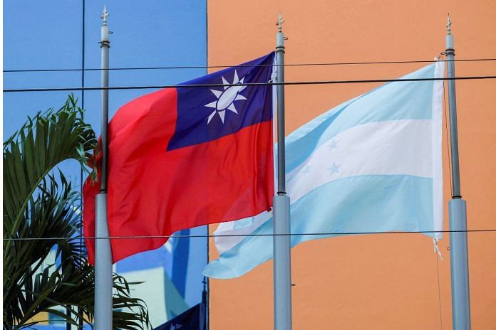The flags of Taiwan and Honduras flutter in the wind outside the Taiwan Embassy in Tegucigalpa, Honduras 15 March, 2023 | Reuters