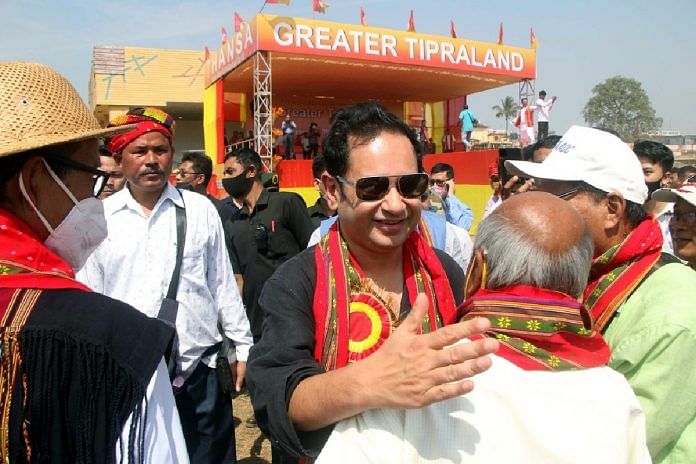 Tipraha Indigenous People’s Regional Alliance (TIPRA) Chairman Pradyot Debbarma with supporters during a rally over the demand of 'Greater Tipraland' in Agartala | ANI file photo