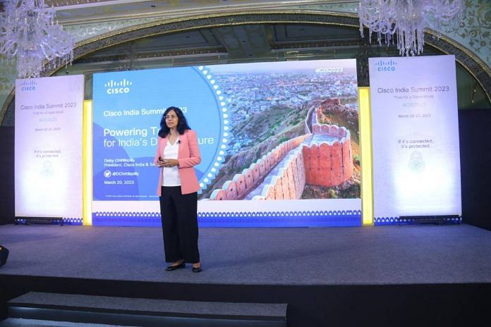 Cisco India president Daisy Chittilapilly at the Cisco India Summit 2023 in Jaipur | By special arrangement