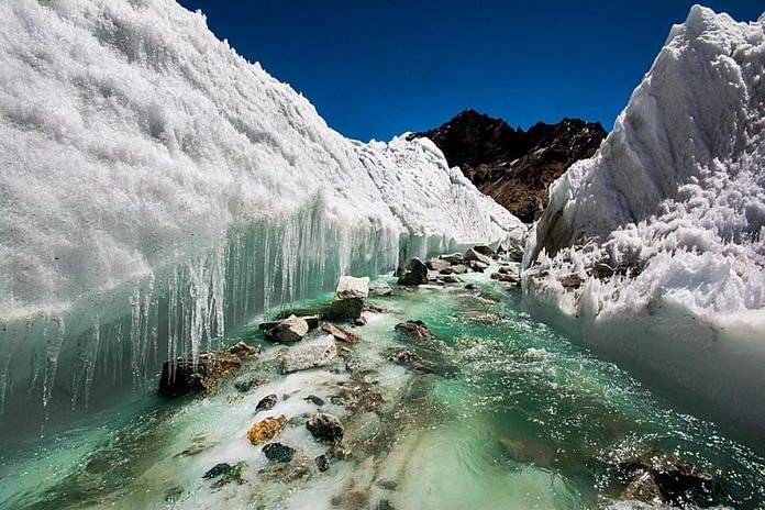 Glacial melt water flowing through snow in Himalayas of Uttarakhand | Representational image | Commons