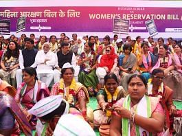 Bharat Rashtra Samithi (BRS) leader K. Kavitha on a day-long hunger strike at New Delhi's Jantar Mantar Friday to press the central government to pass the Women's Reservation Bill. | Manisha Mondal | ThePrint