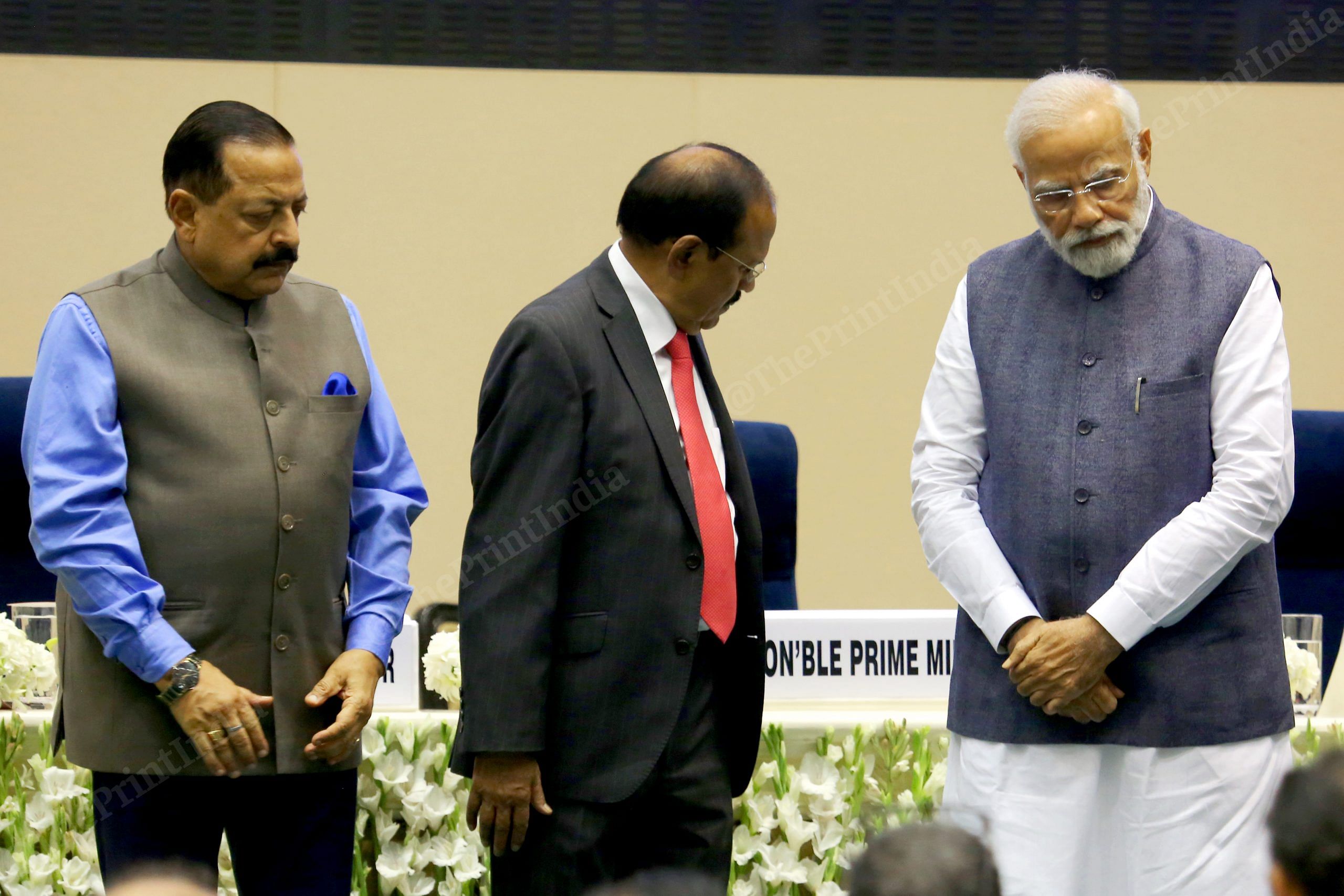 (L-R) Union minister Jitendra Singh, NSA Ajit Doval and PM Narendra Modi during CBI's diamond jubilee celebrations at Vigyan Bhawan | Praveen Jain | ThePrint