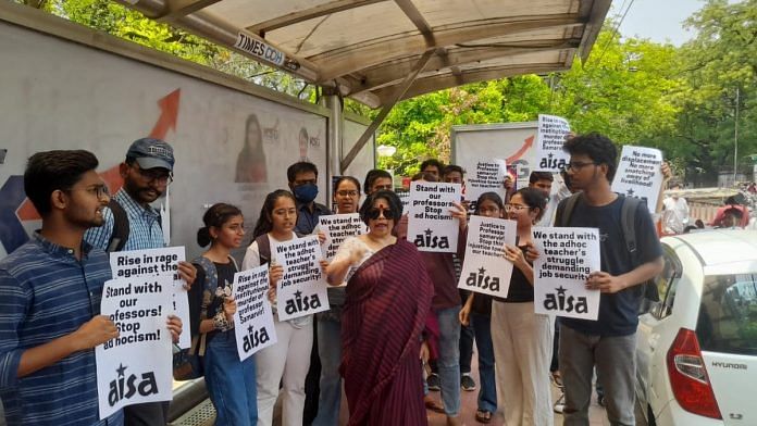 AISA holds protest over DU ad hoc professor's death, in Delhi Thursday | By special arrangement