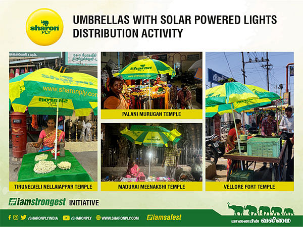 SharonPly gifts umbrellas with solar-powered lights to road-side vendors at various temples in TamilNadu & Puducherry