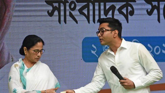 File photo of West Bengal Chief Minister Mamata Banerjee with TMC general secretary Abhishek Banerjee in Kolkata | ANI