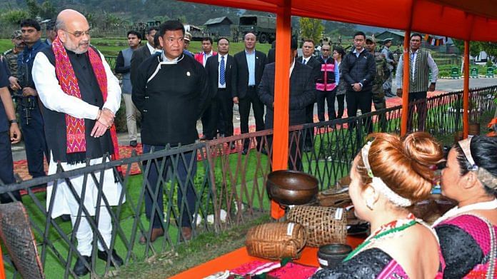 Home Minister Amit Shah with Arunachal Pradesh Chief Minister Pema Khandu in Arunachal Pradesh, on 10 April 2023 | ANI photo