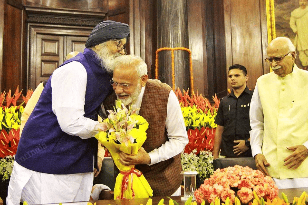 Parkash Singh Badal with Prime Minister Narendra Modi| ThePrint | Praveen Jain