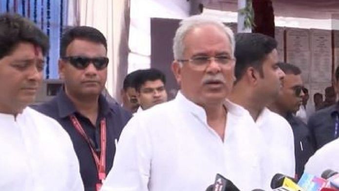 A screengrab of Chhattisgarh CM Bhupesh Baghel addressing a press conference after the alleged Maoist attack Wednesday | ANI
