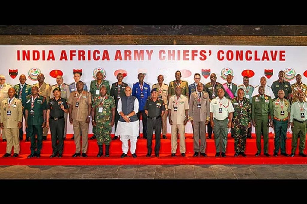 Defence minister Rajnath Singh and Army Chief General Manoj Pande with representatives from African nations at India-Africa Army Chiefs’ Conclave in Pune last week | Photo: PTI