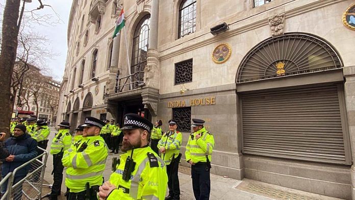 Increased security outside the Indian High Commission, UK, after pro-Khalistan protesters pulled down the Tricolour from the building last month | ANI file photo
