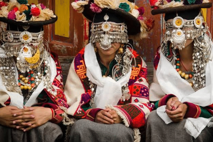 Tribal women in traditional attire in Himachal Pradesh’s Kinnaur district | By special arrangement