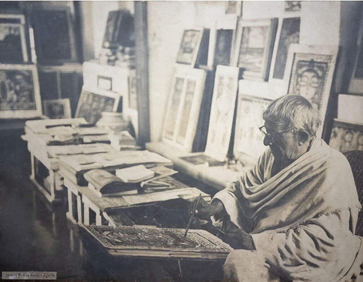 Jamini Roy painting in his studio in Ballygunge. Courtesy DAG