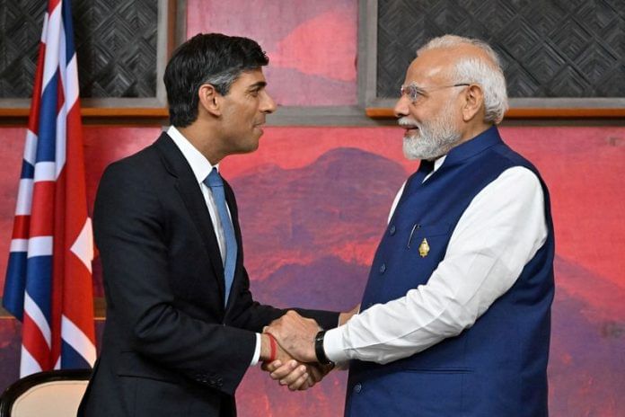 British PM Rishi Sunak with Prime Minister Narendra Modi | File photo | Leon Neal/Pool via Reuters
