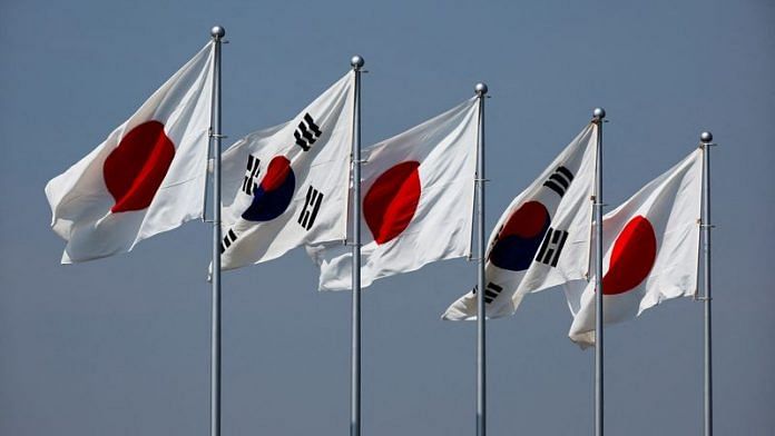 A view of South Korean and Japanese national flags hoisted in Tokyo | File Photo: Reuters