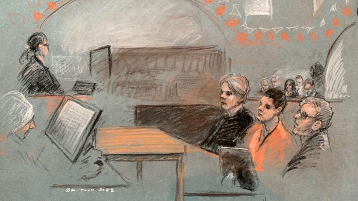 Jack Douglas Teixeira, a U.S. Air Force National Guard airman accused of leaking highly classified military intelligence records online, appears wearing an orange jumpsuit, where the judge accepted his request to waive his right to a preliminary hearing in Boston, Massachusetts on 19 April, 2023 in a courtroom sketch | Reuters