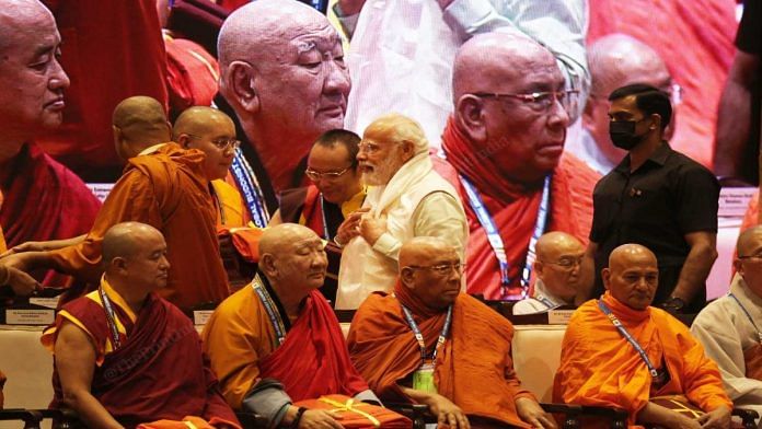 PM Narendra Modi interacts with monks at the Global Buddhist Summit in New Delhi Thursday | Praveen Jain | ThePrint