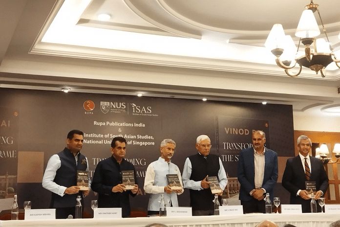 Panellists including EAM S Jaishankar and former CAG Vinod Rai at India International Centre, Delhi | Pia Krishnakutty/ThePrint
