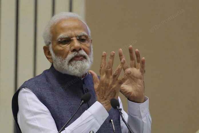 PM Narendra Modi addressing CBI officers at Vigyan Bhavan in New Delhi Monday | Praveen Jain | ThePrint