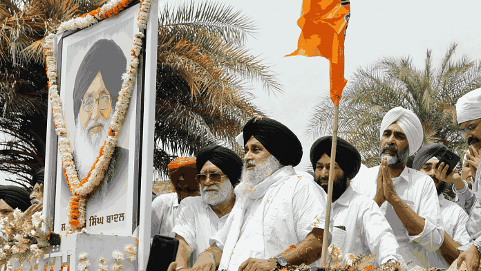 File photo of SAD leader Sukhbir Singh Badal with others during the last rites of his father and party patron Parkash Singh Badal, at Lambi in Punjab last week | ANI