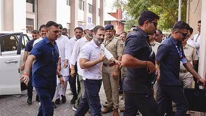 Congress leader Rahul Gandhi at Surat district court last month | Photo: PTI