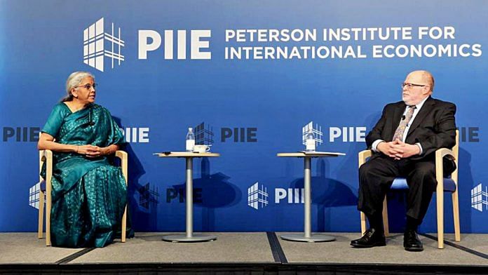 FM Nirmala Sitharaman at Peterson Institute for International Economics, Washington, Monday | ANI