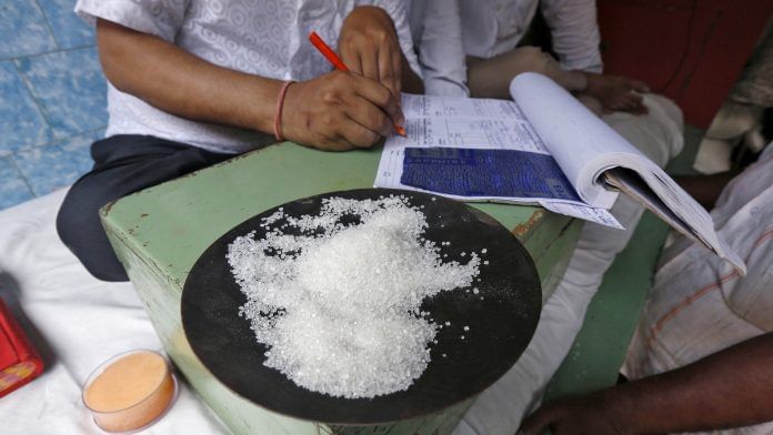 A sample of sugar crystals are seen on the desk of a trader at a wholesale market in Kolkata | Reuters File Photo