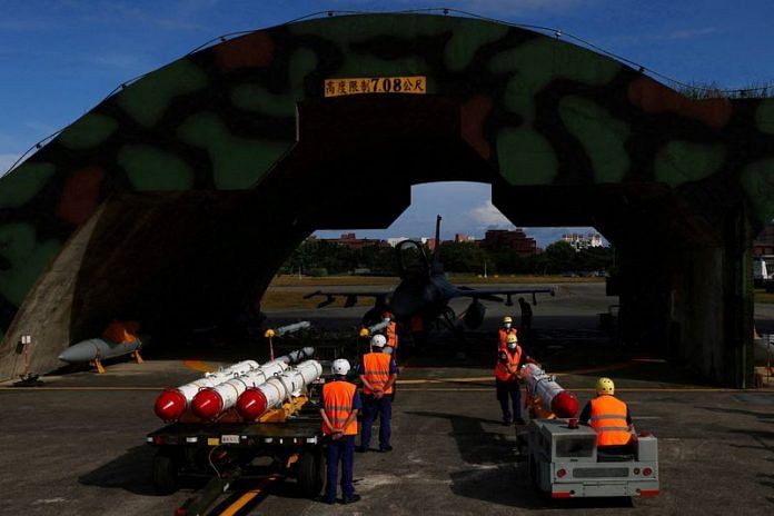 Air force soldiers load U.S. made Harpoon AGM-84 anti-ship missiles at a combat readiness mission during a press invited event at the airbase in Hualien, Taiwan | Reuters file photo