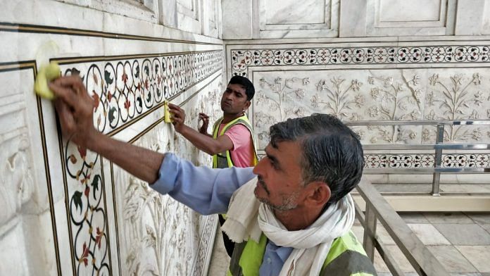 ASI workers cleaning Taj Mahal Saturday | Amir Qureshi | ThePrint