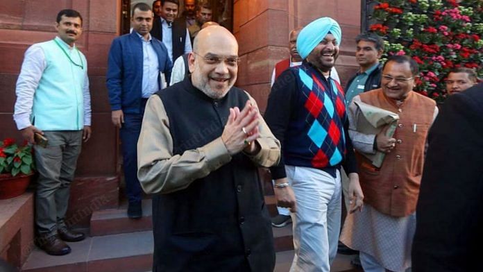 File photo of Home Minister Amit Shah outside the Parliament House | Photo: Praveen Jain | ThePrint