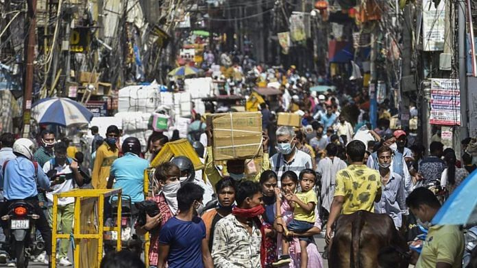 Crowd at Sadar Bazar market after authorities eased Covid-induced restrictions in New Delhi, 14 June 2021 | PTI Crowd at Sadar Bazar market in Delhi | Representational image | PTI