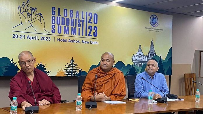 (From left) Deputy Secretary General Shartse Khensur Rinpoche Jangchup Choeden, Secretary General, IBC, Ven. Dr Dhammapiya and Director Academics, IBC, Ravinder Pant | Photo: Suchet Vir Singh