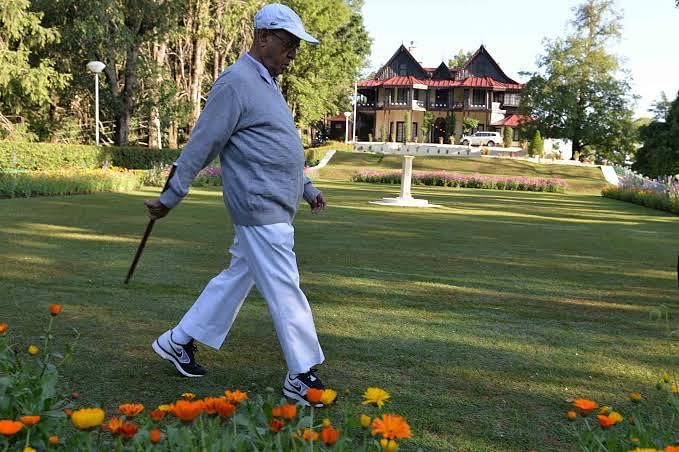 Former president Pranab Mukherjee on the lawns of The Retreat Building 