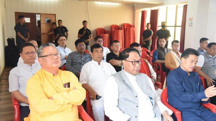 BJP leaders attend the meeting at party headquarters in Imphal | Pic courtesy: BJP's Manipur Facebook page