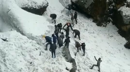 Rescue team members search for survivors after an avalanche in Sikkim on 4 April 2023 | Photo by special arrangement